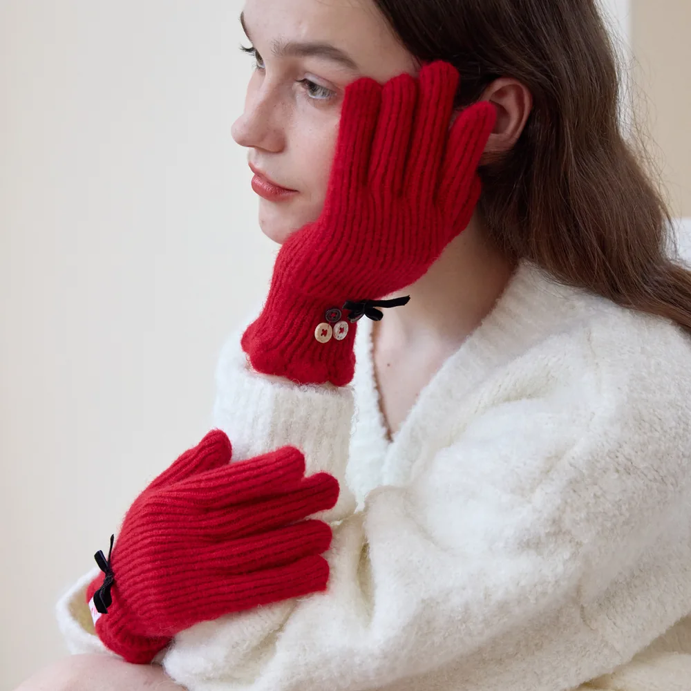QL1025 Bow Detail Button Detail Gloves